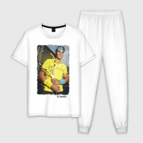 Мужская пижама хлопок с принтом Рафаэль Надаль в Курске, 100% хлопок | брюки и футболка прямого кроя, без карманов, на брюках мягкая резинка на поясе и по низу штанин
 | rafael nadal | рафаэль надаль | теннис | чемпион