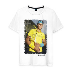 Мужская футболка хлопок с принтом Рафаэль Надаль в Курске, 100% хлопок | прямой крой, круглый вырез горловины, длина до линии бедер, слегка спущенное плечо. | rafael nadal | рафаэль надаль | теннис | чемпион