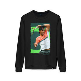 Женский свитшот хлопок с принтом Rafael Nadal в Курске, 100% хлопок | прямой крой, круглый вырез, на манжетах и по низу широкая трикотажная резинка  | rafael nadal | рафаэль надаль | теннис | чемпион