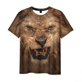 Мужская футболка 3D с принтом Лев в Курске, 100% полиэфир | прямой крой, круглый вырез горловины, длина до линии бедер | животные | злой лев | зубы | лев | оскал