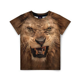 Детская футболка 3D с принтом Лев в Курске, 100% гипоаллергенный полиэфир | прямой крой, круглый вырез горловины, длина до линии бедер, чуть спущенное плечо, ткань немного тянется | животные | злой лев | зубы | лев | оскал
