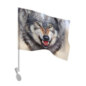 Флаг для автомобиля с принтом Волк в Курске, 100% полиэстер | Размер: 30*21 см | Тематика изображения на принте: волк | животные | злой волк | зубы | оскал
