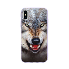 Чехол для Apple iPhone X силиконовый матовый с принтом Волк в Курске, Силикон | Печать на задней стороне чехла, без боковой панели | волк | животные | злой волк | зубы | оскал