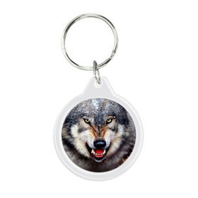 Брелок круглый с принтом Волк в Курске, пластик и полированная сталь | круглая форма, металлическое крепление в виде кольца | волк | животные | злой волк | зубы | оскал