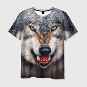 Мужская футболка 3D с принтом Волк в Курске, 100% полиэфир | прямой крой, круглый вырез горловины, длина до линии бедер | волк | животные | злой волк | зубы | оскал