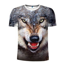 Мужская футболка 3D спортивная с принтом Волк в Курске, 100% полиэстер с улучшенными характеристиками | приталенный силуэт, круглая горловина, широкие плечи, сужается к линии бедра | Тематика изображения на принте: волк | животные | злой волк | зубы | оскал