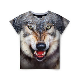 Детская футболка 3D с принтом Волк в Курске, 100% гипоаллергенный полиэфир | прямой крой, круглый вырез горловины, длина до линии бедер, чуть спущенное плечо, ткань немного тянется | Тематика изображения на принте: волк | животные | злой волк | зубы | оскал