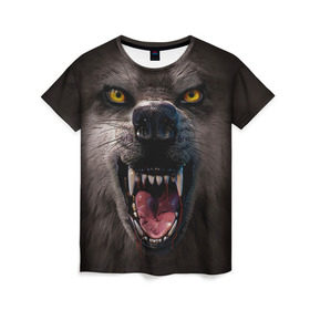 Женская футболка 3D с принтом Злой волк в Курске, 100% полиэфир ( синтетическое хлопкоподобное полотно) | прямой крой, круглый вырез горловины, длина до линии бедер | волк | животные | злой волк | зубы | оскал