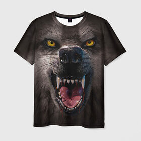 Мужская футболка 3D с принтом Злой волк в Курске, 100% полиэфир | прямой крой, круглый вырез горловины, длина до линии бедер | Тематика изображения на принте: волк | животные | злой волк | зубы | оскал