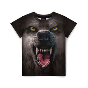 Детская футболка 3D с принтом Злой волк в Курске, 100% гипоаллергенный полиэфир | прямой крой, круглый вырез горловины, длина до линии бедер, чуть спущенное плечо, ткань немного тянется | Тематика изображения на принте: волк | животные | злой волк | зубы | оскал