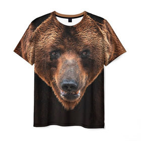 Мужская футболка 3D с принтом Медведь в Курске, 100% полиэфир | прямой крой, круглый вырез горловины, длина до линии бедер | бурый | гризли | животные | медведь | мишка