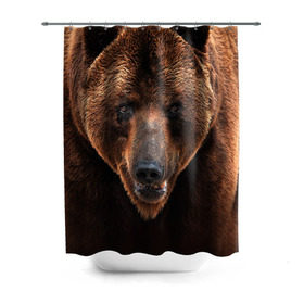 Штора 3D для ванной с принтом Медведь в Курске, 100% полиэстер | плотность материала — 100 г/м2. Стандартный размер — 146 см х 180 см. По верхнему краю — пластиковые люверсы для креплений. В комплекте 10 пластиковых колец | бурый | гризли | животные | медведь | мишка