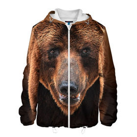 Мужская куртка 3D с принтом Медведь в Курске, ткань верха — 100% полиэстер, подклад — флис | прямой крой, подол и капюшон оформлены резинкой с фиксаторами, два кармана без застежек по бокам, один большой потайной карман на груди. Карман на груди застегивается на липучку | бурый | гризли | животные | медведь | мишка