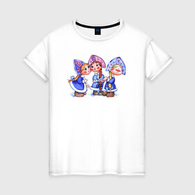 Женская футболка хлопок с принтом Снегурочки в Курске, 100% хлопок | прямой крой, круглый вырез горловины, длина до линии бедер, слегка спущенное плечо | 