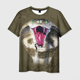 Мужская футболка 3D с принтом Кобра в Курске, 100% полиэфир | прямой крой, круглый вырез горловины, длина до линии бедер | змея | зубы | кобра
