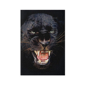 Обложка для паспорта матовая кожа с принтом Пантера в Курске, натуральная матовая кожа | размер 19,3 х 13,7 см; прозрачные пластиковые крепления | Тематика изображения на принте: животные | зубы | киса | киска | кошка | оскал | пантера