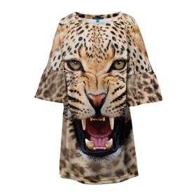 Детское платье 3D с принтом Леопард в Курске, 100% полиэстер | прямой силуэт, чуть расширенный к низу. Круглая горловина, на рукавах — воланы | животные | зубы | киса | киска | кошка | леопард | оскал