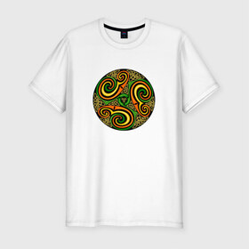 Мужская футболка премиум с принтом Кельтская спираль в Курске, 92% хлопок, 8% лайкра | приталенный силуэт, круглый вырез ворота, длина до линии бедра, короткий рукав | Тематика изображения на принте: кельтская спираль | кельтская спиральспираль | кельты | орнамент