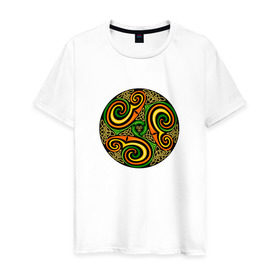 Мужская футболка хлопок с принтом Кельтская спираль в Курске, 100% хлопок | прямой крой, круглый вырез горловины, длина до линии бедер, слегка спущенное плечо. | кельтская спираль | кельтская спиральспираль | кельты | орнамент