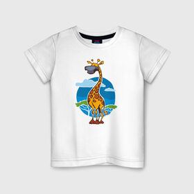 Детская футболка хлопок с принтом Жираф в Курске, 100% хлопок | круглый вырез горловины, полуприлегающий силуэт, длина до линии бедер | животные | жираф | жирафафрика | природа