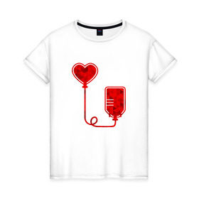 Женская футболка хлопок с принтом Донор крови в Курске, 100% хлопок | прямой крой, круглый вырез горловины, длина до линии бедер, слегка спущенное плечо | донор кровидонор | кровь | сердце