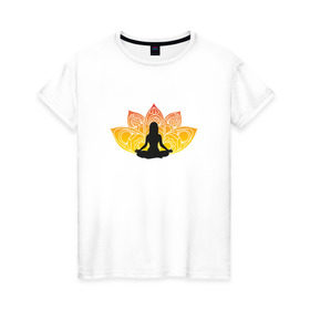 Женская футболка хлопок с принтом Йога в Курске, 100% хлопок | прямой крой, круглый вырез горловины, длина до линии бедер, слегка спущенное плечо | йога | йогаумиротворение | спокойствие | фитнес