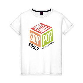 Женская футболка хлопок с принтом Non Stop Pop в Курске, 100% хлопок | прямой крой, круглый вырез горловины, длина до линии бедер, слегка спущенное плечо | Тематика изображения на принте: 