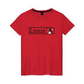 Женская футболка хлопок с принтом Linux в Курске, 100% хлопок | прямой крой, круглый вырез горловины, длина до линии бедер, слегка спущенное плечо | пингвин