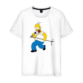 Мужская футболка хлопок с принтом Homer Rock в Курске, 100% хлопок | прямой крой, круглый вырез горловины, длина до линии бедер, слегка спущенное плечо. | homer rock гомер рок simpsons симпсоны