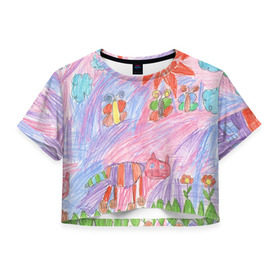 Женская футболка 3D укороченная с принтом Детские рисунки в Курске, 100% полиэстер | круглая горловина, длина футболки до линии талии, рукава с отворотами | dg | габбана | детский | дольче | карандаш | картина | мода | рисунок
