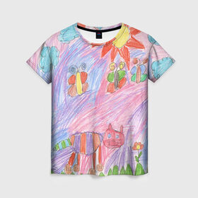 Женская футболка 3D с принтом Детские рисунки в Курске, 100% полиэфир ( синтетическое хлопкоподобное полотно) | прямой крой, круглый вырез горловины, длина до линии бедер | dg | габбана | детский | дольче | карандаш | картина | мода | рисунок