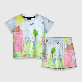 Детский костюм с шортами 3D с принтом Детские рисунки в Курске,  |  | dg | габбана | детский | дольче | карандаш | картина | мода | рисунок