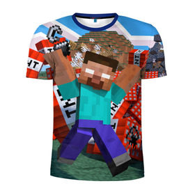 Мужская футболка 3D спортивная с принтом Minecraft в Курске, 100% полиэстер с улучшенными характеристиками | приталенный силуэт, круглая горловина, широкие плечи, сужается к линии бедра | крипер