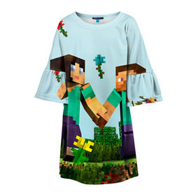 Детское платье 3D с принтом Minecraft в Курске, 100% полиэстер | прямой силуэт, чуть расширенный к низу. Круглая горловина, на рукавах — воланы | Тематика изображения на принте: крипер