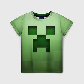 Детская футболка 3D с принтом Minecraft в Курске, 100% гипоаллергенный полиэфир | прямой крой, круглый вырез горловины, длина до линии бедер, чуть спущенное плечо, ткань немного тянется | крипер