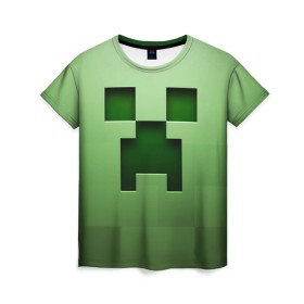 Женская футболка 3D с принтом Minecraft в Курске, 100% полиэфир ( синтетическое хлопкоподобное полотно) | прямой крой, круглый вырез горловины, длина до линии бедер | крипер