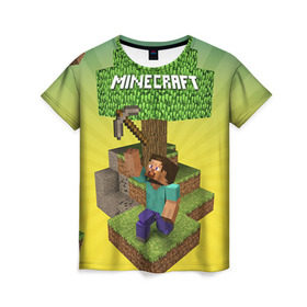 Женская футболка 3D с принтом Minecraft в Курске, 100% полиэфир ( синтетическое хлопкоподобное полотно) | прямой крой, круглый вырез горловины, длина до линии бедер | крипер