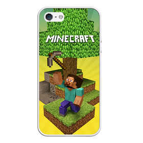 Чехол для iPhone 5/5S матовый с принтом Minecraft в Курске, Силикон | Область печати: задняя сторона чехла, без боковых панелей | крипер