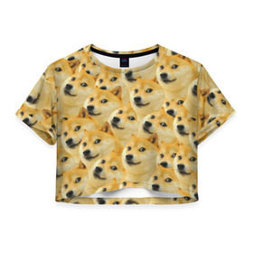 Женская футболка 3D укороченная с принтом Doge в Курске, 100% полиэстер | круглая горловина, длина футболки до линии талии, рукава с отворотами | doge