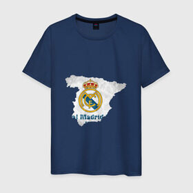 Мужская футболка хлопок с принтом Реал Мадрид в Курске, 100% хлопок | прямой крой, круглый вырез горловины, длина до линии бедер, слегка спущенное плечо. | real | реал мадрид на карте испанииреал | футбол