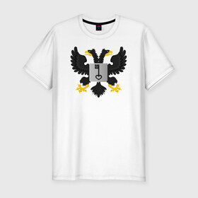 Мужская футболка премиум с принтом Двухглавый орёл в Курске, 92% хлопок, 8% лайкра | приталенный силуэт, круглый вырез ворота, длина до линии бедра, короткий рукав | герб | орёл