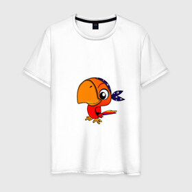 Мужская футболка хлопок с принтом Попугай в Курске, 100% хлопок | прямой крой, круглый вырез горловины, длина до линии бедер, слегка спущенное плечо. | 
