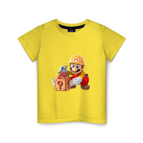 Детская футболка хлопок с принтом Super Mario в Курске, 100% хлопок | круглый вырез горловины, полуприлегающий силуэт, длина до линии бедер | Тематика изображения на принте: nintendo | марио | нинтендо