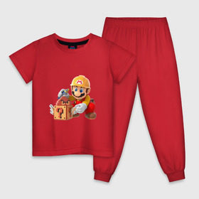Детская пижама хлопок с принтом Super Mario в Курске, 100% хлопок |  брюки и футболка прямого кроя, без карманов, на брюках мягкая резинка на поясе и по низу штанин
 | nintendo | марио | нинтендо