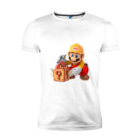 Мужская футболка премиум с принтом Super Mario в Курске, 92% хлопок, 8% лайкра | приталенный силуэт, круглый вырез ворота, длина до линии бедра, короткий рукав | nintendo | марио | нинтендо