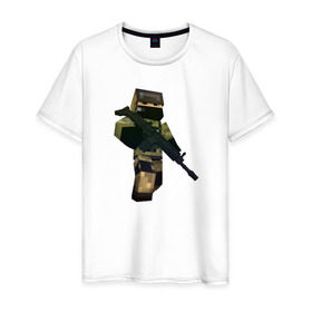 Мужская футболка хлопок с принтом Контртеррорист (Minecraft) в Курске, 100% хлопок | прямой крой, круглый вырез горловины, длина до линии бедер, слегка спущенное плечо. | 