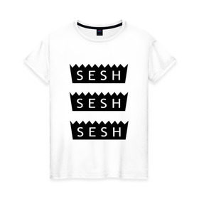 Женская футболка хлопок с принтом S.E.S.H в Курске, 100% хлопок | прямой крой, круглый вырез горловины, длина до линии бедер, слегка спущенное плечо | sash | sesh | саш