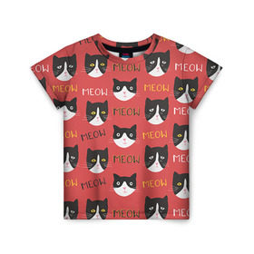 Детская футболка 3D с принтом Meow в Курске, 100% гипоаллергенный полиэфир | прямой крой, круглый вырез горловины, длина до линии бедер, чуть спущенное плечо, ткань немного тянется | cat | hipster | meow | style | кот | котики | кошка | хипстер | хипстеры