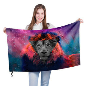 Флаг 3D с принтом Космический лев в Курске, 100% полиэстер | плотность ткани — 95 г/м2, размер — 67 х 109 см. Принт наносится с одной стороны | hipster | leon | style | космос | лев | хипстер | хипстеры