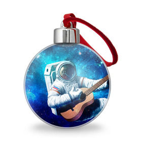 Ёлочный шар с принтом Космонавт с гитарой в Курске, Пластик | Диаметр: 77 мм | Тематика изображения на принте: гитара